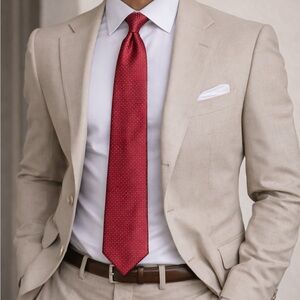 Tasso Elba Red Men’s Woven Microdot 100% Silk Tie Italian Designer